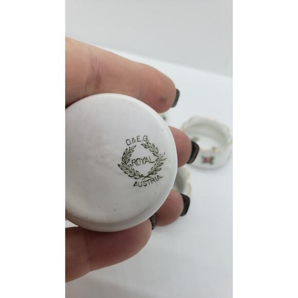 5 Antique Salt Cellar Server Tiny Bowl White Porcelain Pink Roses Austria Vtg - Picture 8 of 11